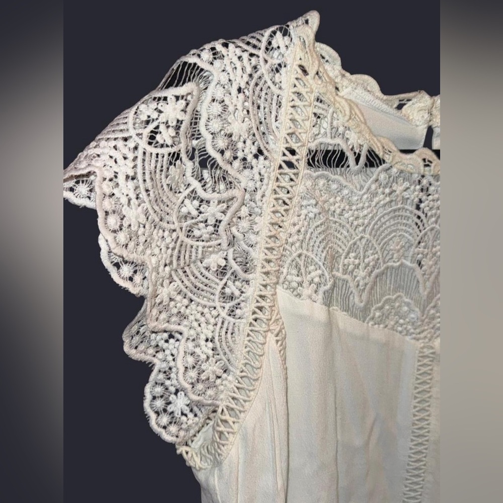 Gorgeous En Elly Size XL Eyelet Lace Cap Sleeves Women Top Blouse Ivory White - Picture 6 of 11